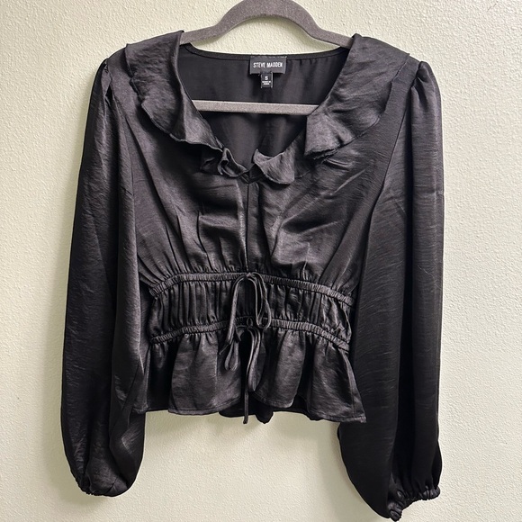 Steve Madden Black Balloon Sleeve Blouse Size Small - Picture 9 of 10